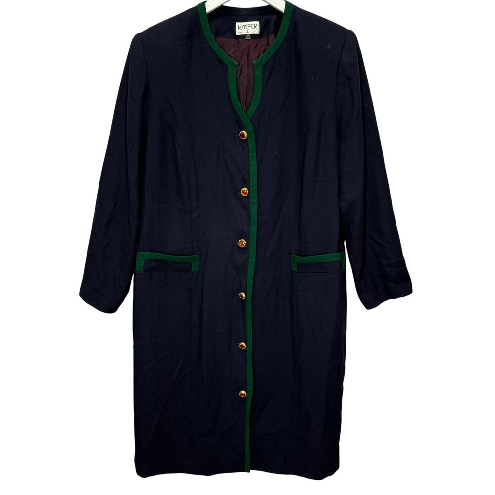 Kasper ASL Womens Navy Blue Shirt Dress Blazer Size 16 Lined Button Front Green